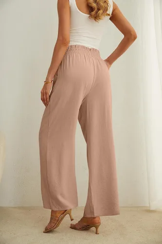 Miniatura 7 de IWOLLENCE - Pantalones de pierna ancha para mujer con bolsillos, cintura alta, nudo ajustable, holgados, casuales, para trabajo y negocios