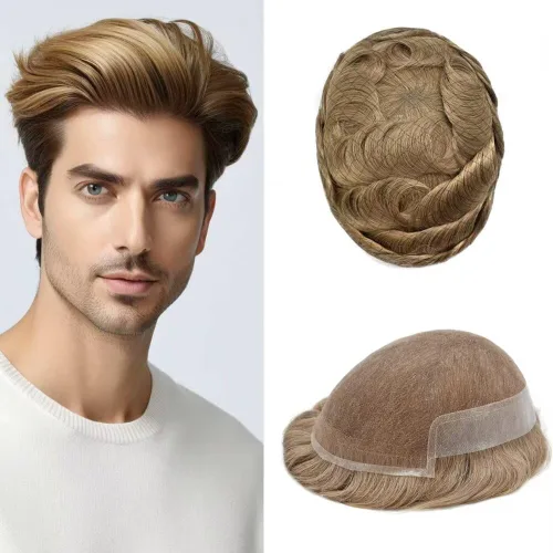 Miniatura 37 de FACE MIRACLE - Tupé frontal de encaje francés para hombres, sistema de reemplazo de cabello humano de encaje con pieza de pelo de poliuretano