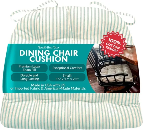 Miniatura 49 de Barnett Home Decor Ticking Stripe Berlin Blue - Almohadilla para silla de comedor con lazos, tamaño mediano 18, relleno de espuma de látex, lavable