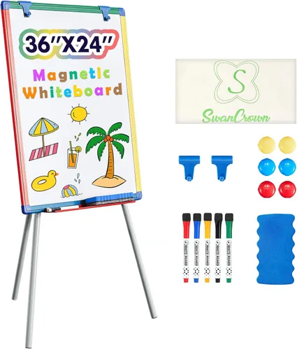 Miniatura 11 de Pizarra de Borrado en Seco con Soporte, Pizarra Blanca Magnética para Niños, Pizarra de Caballete Rotafolio para Aula, Pizarra Blanca con Soportes