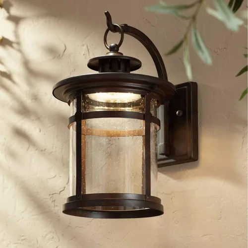 Miniatura 9 de Franklin Iron Works Callaway - Lámpara de pared industrial moderna para exteriores, cromada, de 11 3/4 pulgadas, farol de cristal transparente