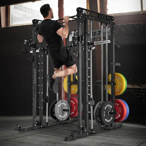 Miniatura 8 de RitFit Máquina M1 Pro Smith con sistema de cruce de cables, jaula multifunción para sentadillas para gimnasio en casa, rack de energía y paquetes