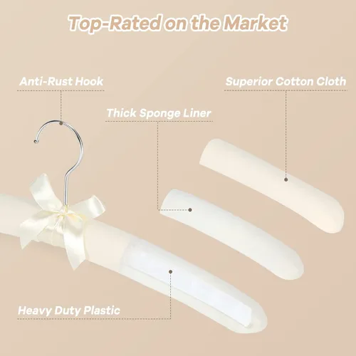 Miniatura 3 de Perchas acolchadas para ropa, perchas de tela de alta calidad para abrigos, suéteres, vestidos de boda, novia, armario, colgador de ropa resistente