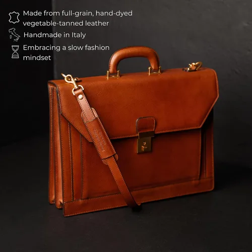 Miniatura 4 de Time Resistance Maletín de cuero - Bolsa italiana hecha a mano para laptop - Bolsa de trabajo para hombres y mujeres - Adjunta - Bolsa