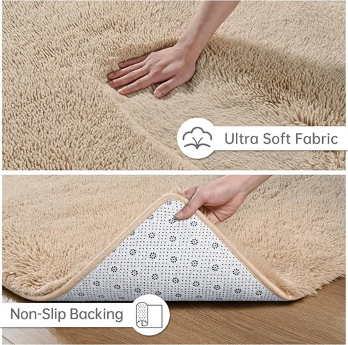 Miniatura 5 de Goideal Alfombra mullida para dormitorio, sala de estar, alfombra de noche beige de 2 x 6 pies, pelo largo de pelo sintético, alfombra moderna