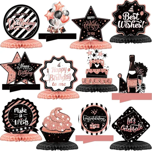 Miniatura 8 de Clabby 12 piezas de decoración de mesa de cumpleaños, centros de mesa de panal púrpura para decoración de mesa, lindo topper de panal de abeja