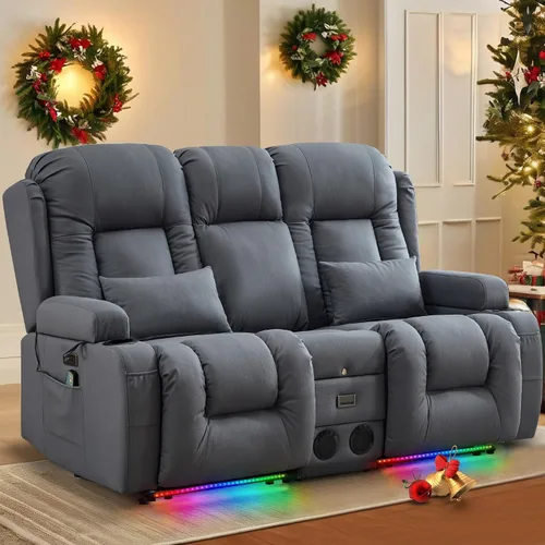 Miniatura 18 de TUNYI Sofá Reclinable Eléctrico Loveseat con Masaje y Calor, Asientos de Cine en Casa con Consola, Sofá Reclinable RV Loveseat con USB/Toma