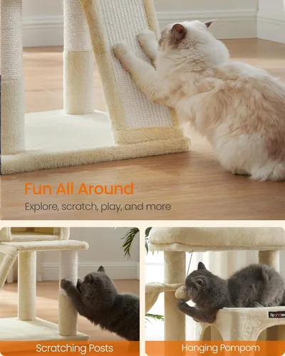 Miniatura 7 de Feandrea Árbol para gatos, torre para gatos de 37.8 pulgadas, condominio de varios niveles con perca ensanchada, postes rascadores y rampa, cueva