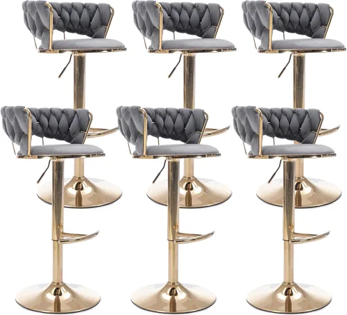 Miniatura 26 de Juego de 2 taburetes de bar de terciopelo giratorios con base de metal dorado, taburetes de bar modernos de altura de mostrador para cocina, pub