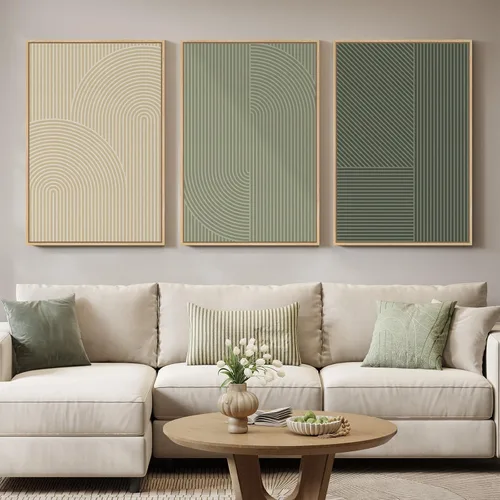 Miniatura 30 de Framed Sage Green Abstract Landscape Wall Art for Bedroom, 3 Piece Modern Canvas Prints Paintings Artwork for Walls, Minimalist Nature Pictures for