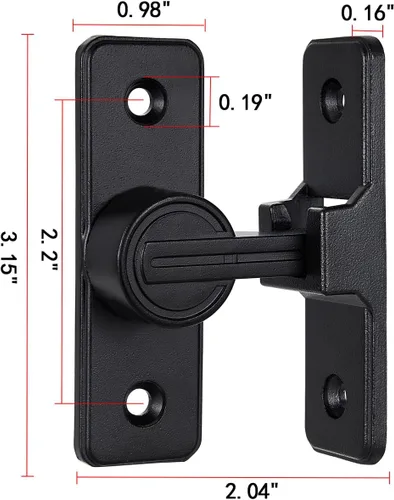 Miniatura 2 de Cerraduras negras para puertas de granero de 90 grados, cerraduras de puerta de granero deslizantes pesadas, aleación de zinc premium para mayor