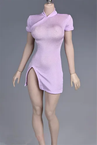Miniatura 6 de Ropa femenina a escala 1/6, falda Cheongsam elástica para disfraz de 12 pulgadas PH TBL JO figura de acción (rosa)