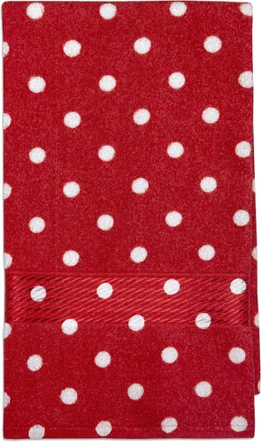 Miniatura 3 de Juego de 2 toallas de mano de rizo de algodón con lunares de 20 x 30 pulgadas (rojo carmesí)