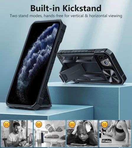 Miniatura 4 de FNTCASE for iPhone 11-Pro Phone Case: Military Grade Drop Proof Mobile Cover with Kickstand & Slide Rugged Shockproof Bumper Heavy Duty Protector