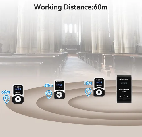 Miniatura 5 de Sistema de audio inalámbrico de guía turística Retekess T130, equipo de traducción para iglesia, calidad de sonido clara, auriculares de guía
