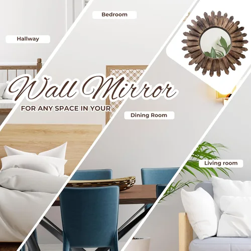 Miniatura 8 de Bedding Craft Espejo rústico redondo de madera con diseño de rayos de sol, de 18 pulgadas con acabado quemado – Accesorio bohemio para dormitorio
