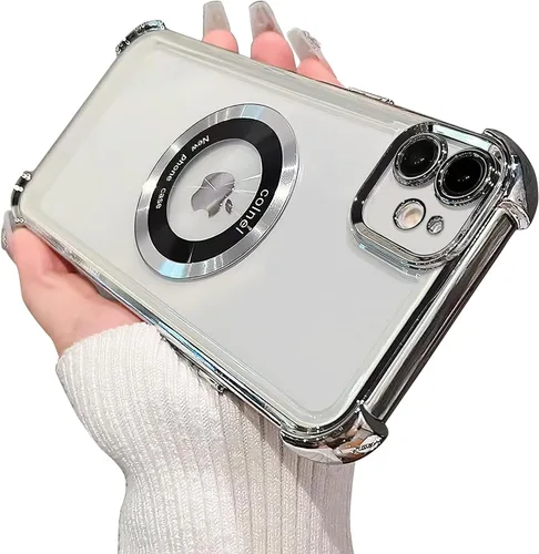 Miniatura 58 de Funda magnética transparente para iPhone 14 Plus, lujo brillante en las cuatro esquinas, protección de grado militar a prueba de golpes