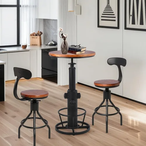 Miniatura 7 de Juego de 2 taburetes de bar industriales con respaldo de 23 a 33 pulgadas, asiento giratorio de madera, isla de cocina, comedor, taburete