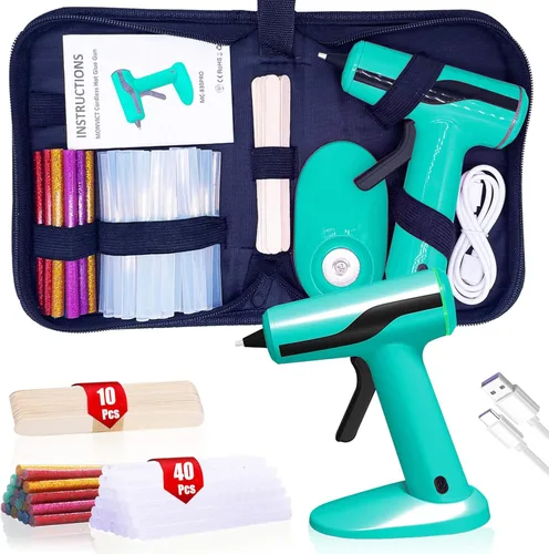 MONVICT - Pistola de silicón inteligente con apagado automático, kit de mini pistola de pegamento sin cable con batería de 2.2A, bolsa de