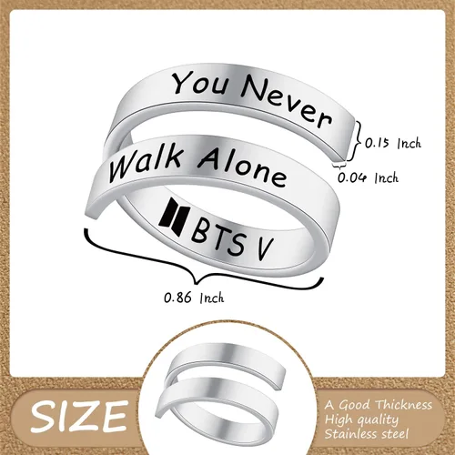 Miniatura 5 de ARETIS - Anillo Kpop Bangtan para niños, con texto en inglés "You Never Walk Alone Love Yourself J-Hope, Jin Jin, Jin, JK RM SUGA V, Bangtan, Boys