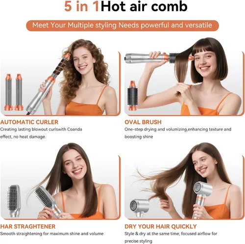Miniatura 8 de Cepillo secador de pelo 5 en 1, cepillo secador de pelo de 110-120 V, secado rápido y 3 cepillos de cabello de aire caliente de temperaturas