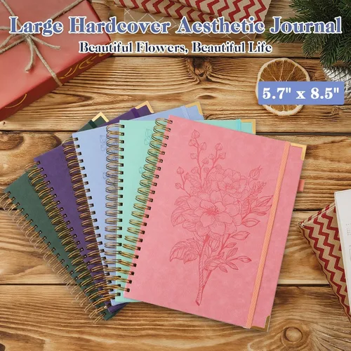 Miniatura 6 de Cuadernos de diario A5, cuaderno de espiral de tapa dura, cuaderno de cuero para mujeres y niñas, cuaderno de rayas universitarias con páginas