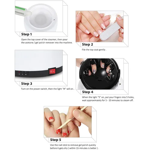 Miniatura 5 de Máquina quitaesmalte de uñas, 36 W, vaporizador de esmalte de uñas de gel de vapor para salón de belleza en el hogar, limpiador portátil para salón