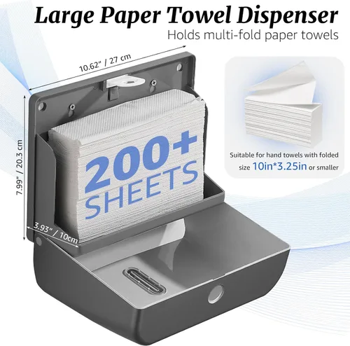 Miniatura 2 de Modunful Dispensador de toallas de papel montado en la pared, sin contacto, sin taladro, de alta capacidad, plegado en Z, plegable, multipliegue