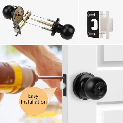 Miniatura 8 de Probrico Cerraduras de puerta de privacidad estilo bola redonda, pomos de puerta interiores negro mate para dormitorio y baño, pomos de puerta sin