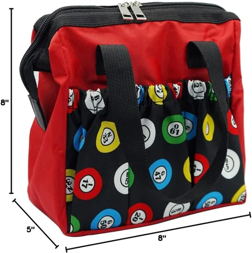 Miniatura 7 de Yuanhe Bolsas de Bingo Dauber con 6 bolsillos, bolsa de bingo roja Rojo