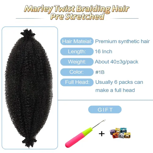 Miniatura 2 de Cabello para Trenzas Marley Twist de 16 Pulgadas, Cabello Marley, Cabello Afro Cubano Spring Twist, Cabello Passion Twist, Cabello para Envolver