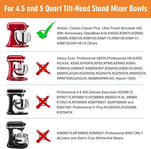 Miniatura 2 de Varilla Flex Edge para batidora KitchenAid con cabezal inclinable de 4.5-5 cuartos, pala plana con bordes de silicona flexible que sirve como