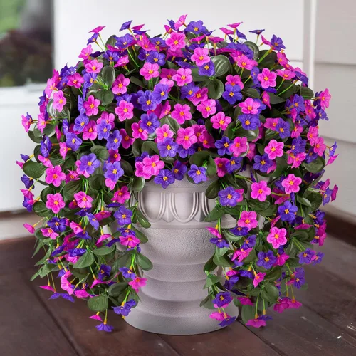Miniatura 7 de Flores Artificiales Falsas Colgantes Plantas para Decoración de Exterior Invierno Verano, 2PCS Flores de Margarita de Seda Sintética de Aspecto Real