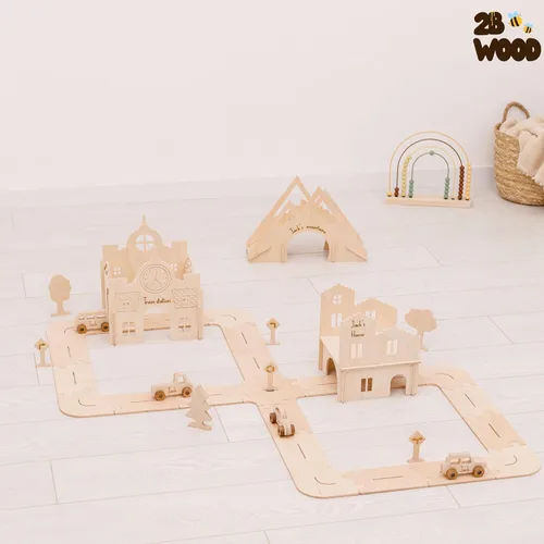 Miniatura 8 de Pista de madera personalizada para niños – tamaño M para niños pequeños – Autos de juguete de madera – Carros de juguete de madera, puente