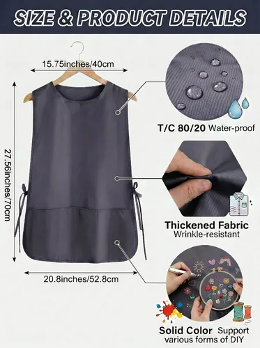Miniatura 3 de TFTAFAN Delantal Cobbler Unisex Impermeable Delantal con 2 Bolsillos Profundos Art Smock para Pintar Limpieza Artiest Delantal Trabajo Cocina Gris