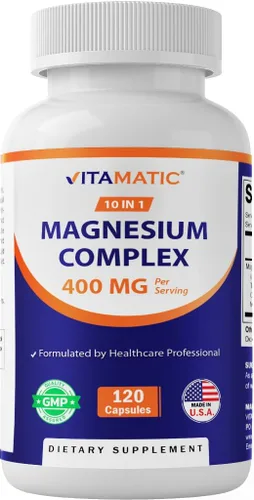 Vitamatic Complejo de magnesio, 400 mg de MG elemental (como bisglicinato, citrato, taurato, malato, aspartato, óxido, gluconato, lisinato