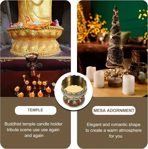 Miniatura 3 de Vaguelly Soporte de vela budista, soporte para lámpara de mantequilla con forma de loto, soporte para lámpara de meditación, decoración zen, lámpara