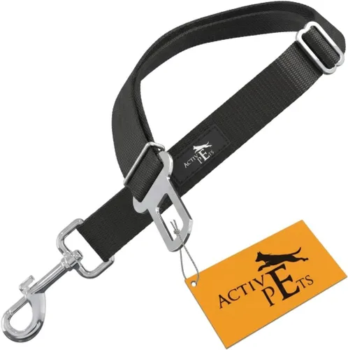 Active Pets Cinturón de seguridad de coche negro para perros, se fija al arnés y al collar, sistema de retención de viaje ajustable de 18 a 24