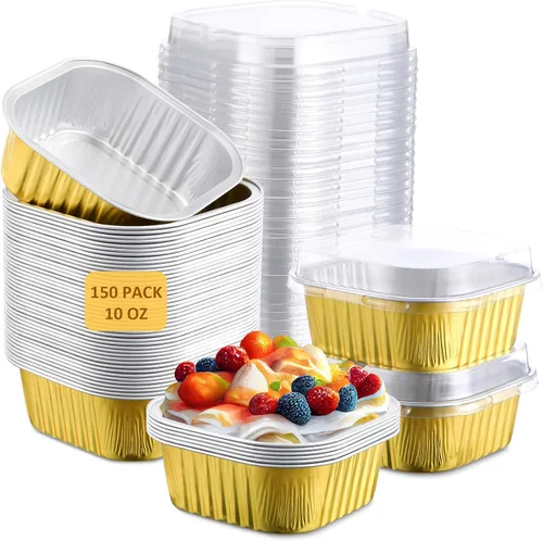 Miniatura 14 de Aoriher 150 piezas de moldes mini para pasteles de 10 onzas con tapas, tazas de horneado de papel de aluminio cuadradas desechables de 4" x 4