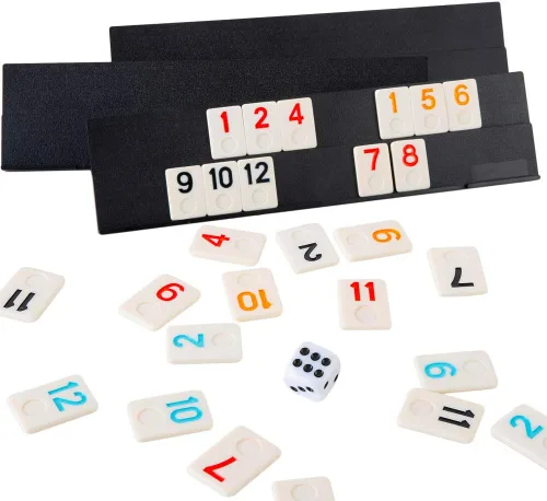 Miniatura 7 de Homwom 106 Tiles Rummy Game – Juegos de viaje Rummy Juego de mesa Rummy con estuche de aluminio y 4 bandejas antideslizantes duraderas