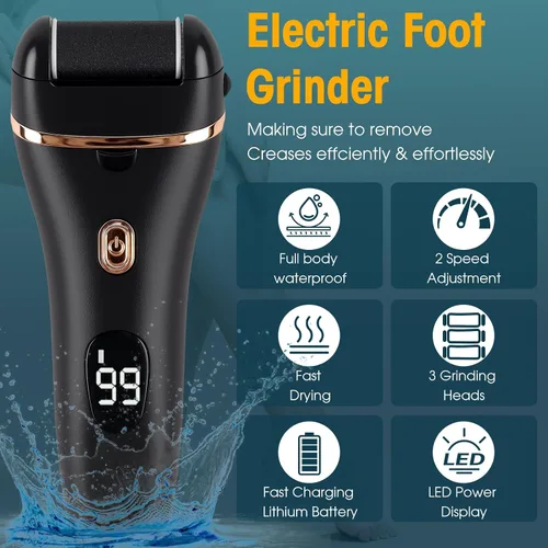 Miniatura 5 de Limpiador eléctrico de pies, kit de pedicura 17 en 1, removedor de callos para pies, lima eléctrica de pies para piel seca y muerta, 3 rodillos