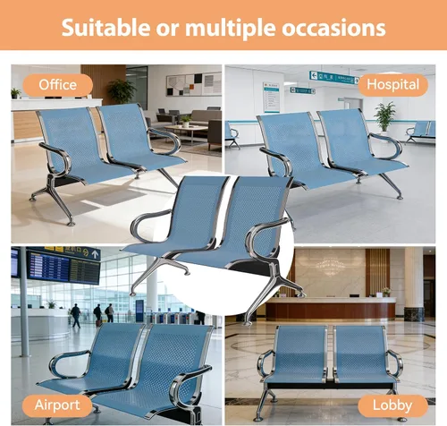 Miniatura 7 de Kinfant Silla de sala de espera de 2 asientos, sillas de recepción de invitados de oficina con respaldo ergonómico, banco de espera de aeropuerto