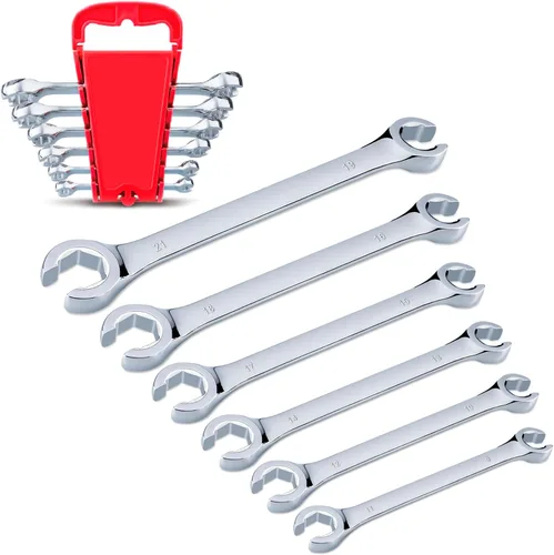 EFFICERE Juego de 6 llaves métricas de doble extremo con estante, tamaño 9, 10, 11, 12, 13, 14, 15, 16, 17, 18, 19, 0.827 in, acero Cr-V, cabeza de