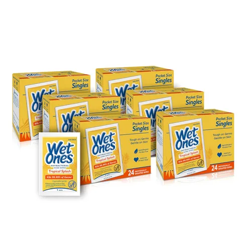 Wet Ones Toallitas de manos antibacterianas individuales, toallitas tropicales, toallitas individuales, toallitas antibacterianas, toallitas de mano