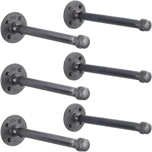 Pipe Decor Soportes industriales para estantes – Juego de dos, accesorios industriales de acero gris hierro, bridas y tubos para estantes flotantes
