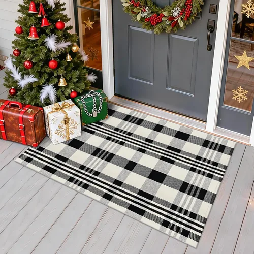 Miniatura 17 de Alfombra Buffalo Plaid Pequeña a Cuadros 2x3 Pies (61x91 cm) Naranja y Negro, Tapete para Puerta Delantera, Navidad Halloween Acción de Gracias