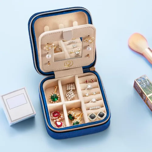 Miniatura 6 de ZPROW Joyero de viaje de terciopelo de felpa, organizador de joyas de viaje, estuche de viaje para joyas, joyero de viaje, pequeño joyero