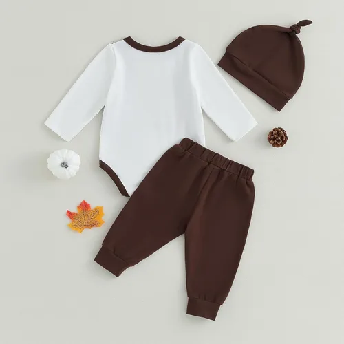 Miniatura 4 de FIOMVA My First Thanksgiving - Conjunto de 3 piezas para bebé, traje de bebé, pantalones y sombrero, para otoño e invierno