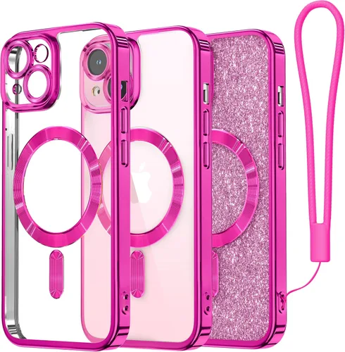 Miniatura 22 de Meifigno Candy Mag Series - Funda diseñada para iPhone 15 Pro, compatible con MagSafe, tarjeta con purpurina y correa de muñeca, protección completa