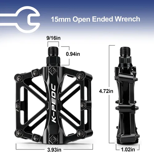 Miniatura 5 de Pedales de plataforma de bicicleta de aluminio CNC Pedales ligeros de ciclismo de carretera para bicicleta MTB BMX Negro